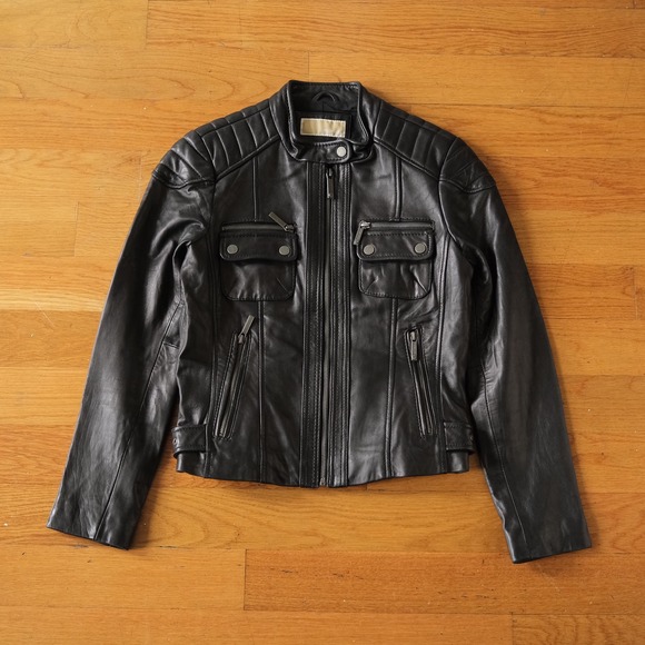 Michael Kors Jackets & Blazers - Michael Kors Leather Biker Jacket Women Black Quilted Moto Medium Grunge Y2K
